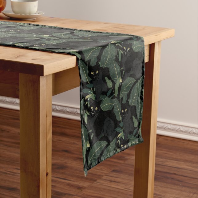 Modern black wild cat medium table runner (In Situ)