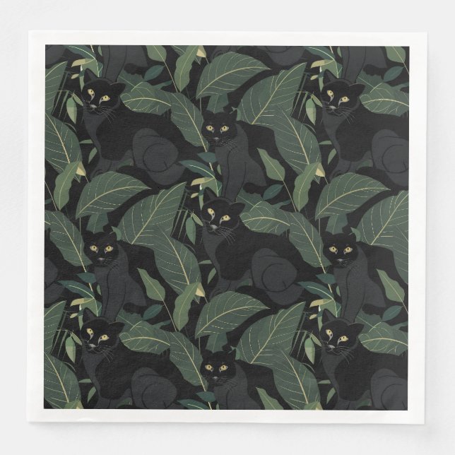 Modern black wild cat napkin (Front)