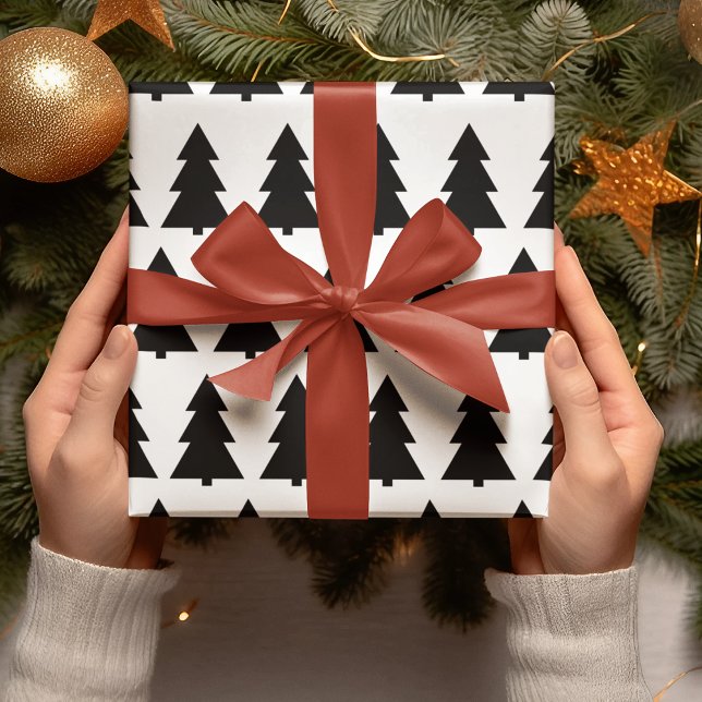 Modern Black Winter Tree Christmas Wrapping Paper (Creator Uploaded)
