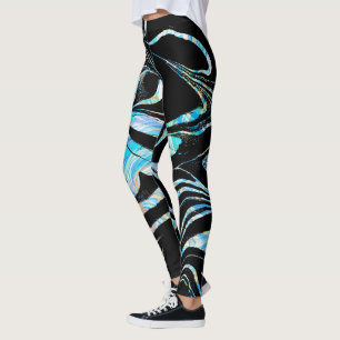 Modern Black With Colourful Marble Swirls Leggings