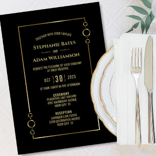 Modern Black with Gold Frame Wedding Invitation