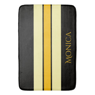 modern black &yellow beige monogram name bath mat