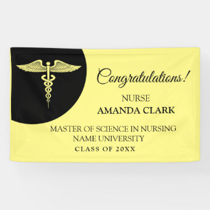 Modern Black & Yellow Caduceus Nurse Rn Graduation Banner