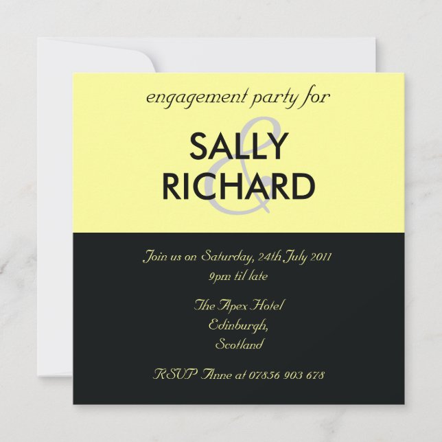 Modern Black & Yellow Engagement Party Invitation (Front)