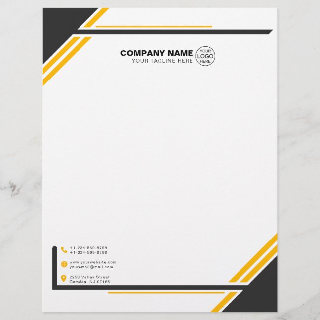 Modern Black & Yellow Geometric Letterhead (Front)