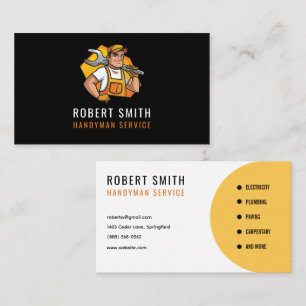 Modern Black Yellow Handyman Service Contractor Business Card
