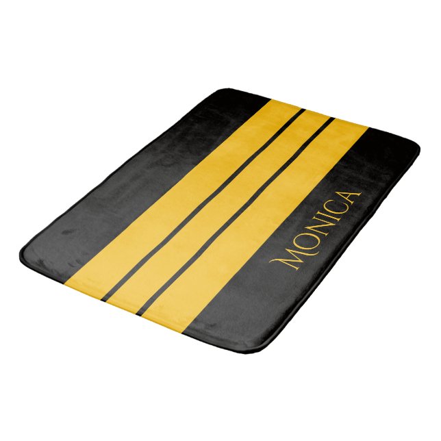  modern black &yellow  monogram name bath mat (Angled)