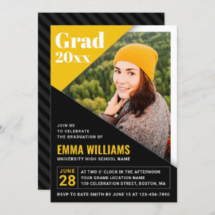 Modern Black Yellow   Photo Graduation Party Invitation