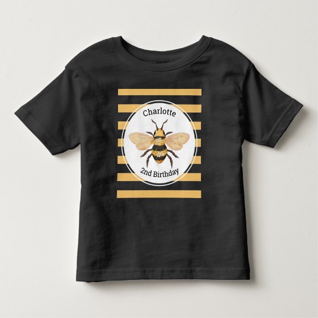 Modern Black Yellow Stripes Bee Birthday Party Toddler T-Shirt (Front)