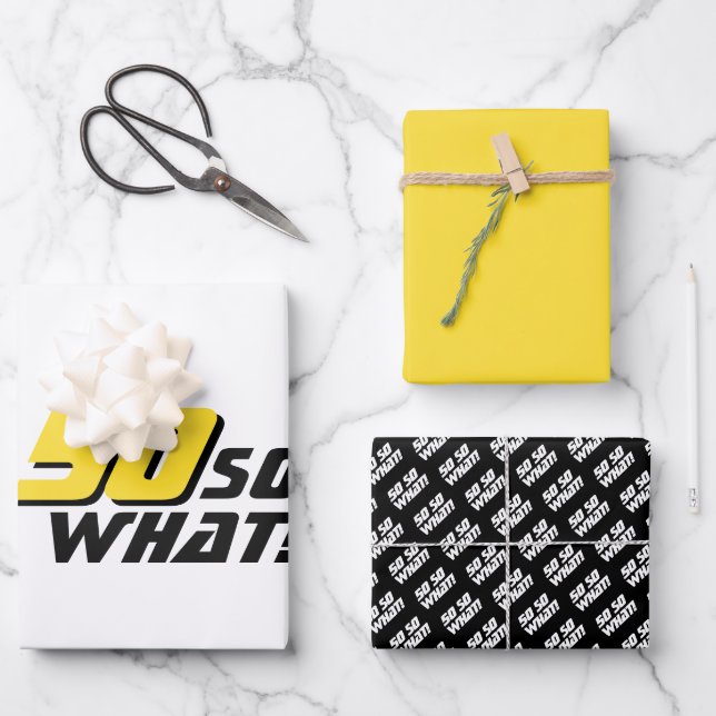 Modern Black Yellow Typography 50th Birthday Wrapping Paper Sheet (Front)