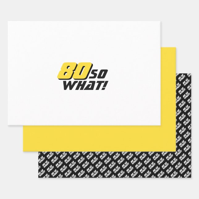 Modern Black Yellow Typography 80th Birthday Wrapping Paper Sheet (Set)