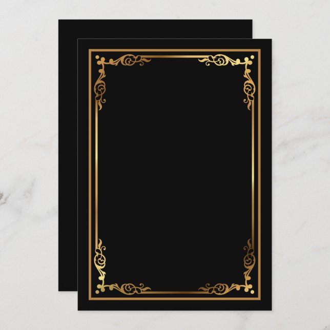 Modern Blank Black Invite with Sleek Framed Border (Front/Back)