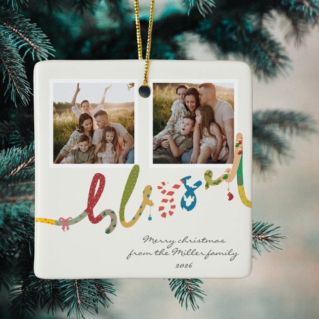 Modern blessed Christmas tree photo Holiday  Ceramic Ornament (Creator Uploaded)