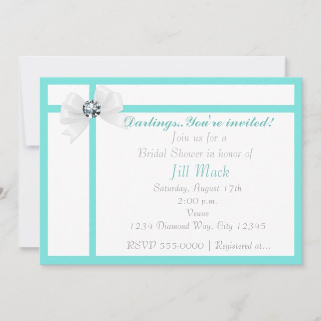 Modern Bling & Bow Chic Bridal Shower Party Invitation (Front)