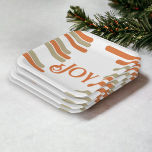 Modern Block Joy Christmas Paper Plate