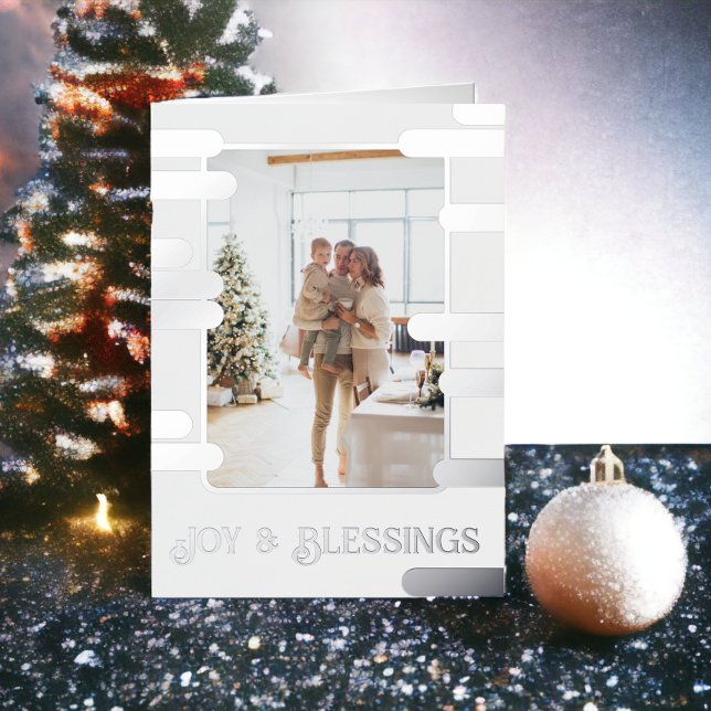 Modern Block Photo Christmas Personalised Foil Holiday Card (Modern Block Photo Christmas Personalized Foil Holiday Cards from Ricaso)