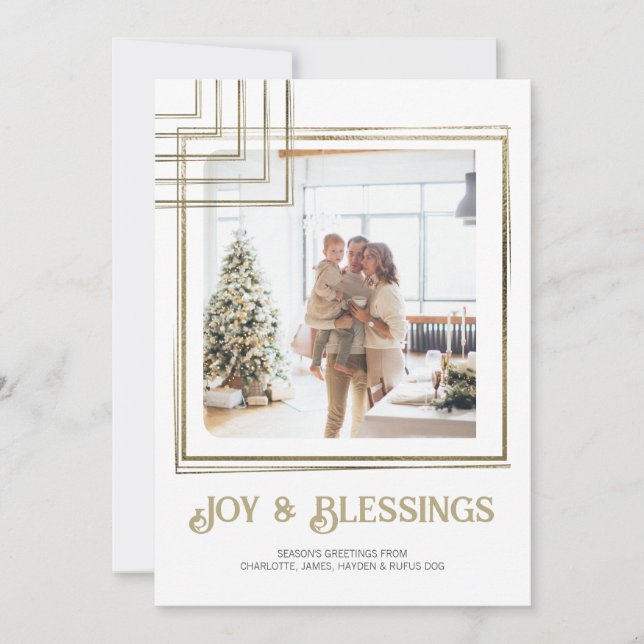 Modern Block Photo Christmas Personalised Holiday Card (Front)
