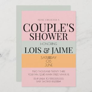 Modern Block Pink Mint Bright Couples Baby Shower  Invitation