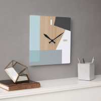 Modern Block Stripes Pattern Art On Faux Woodgrain