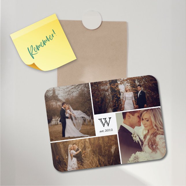 Modern Block Wedding Monogram Photo Collage Magnet (Modern Block Wedding Monogram 4 Photo Collage Flexible Magnet @ fat_fa_tin)