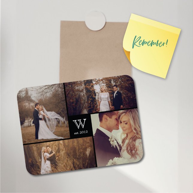 Modern Block Wedding Monogram Photo Collage Magnet (Modern Block Wedding Monogram 4 Photo Collage Flexible Magnet @ fat_fa_tin)