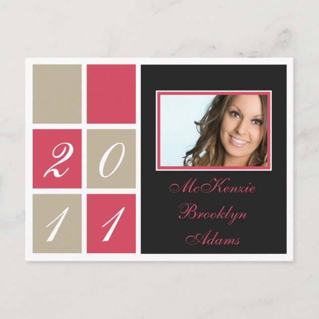 Modern Blocks Graduation Announcement (pink) (Front)