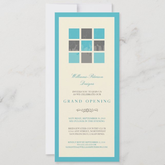 Modern Blocks Grand Opening Invitation (aqua) (Front)