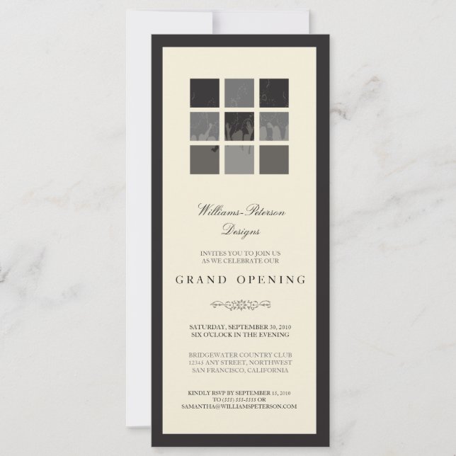 Modern Blocks Grand Opening Invitation (black) (Front)