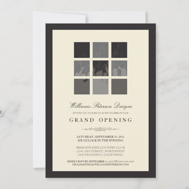 Modern Blocks Grand Opening Invitation (black) (Front)