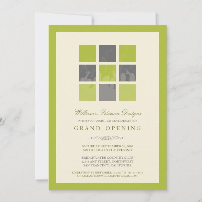 Modern Blocks Grand Opening Invitation (lime) (Front)
