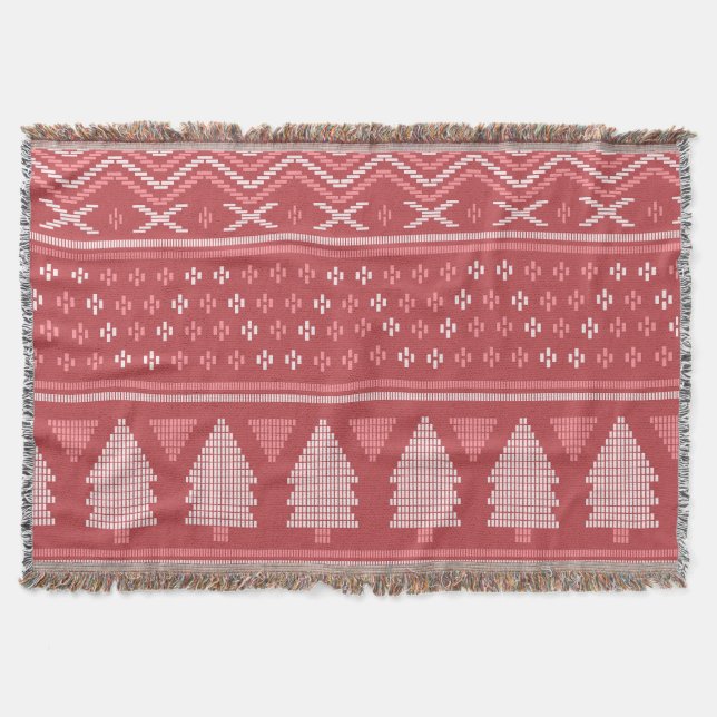 Modern Blocky Christmas Tree Pattern Throw Blanket (Front)