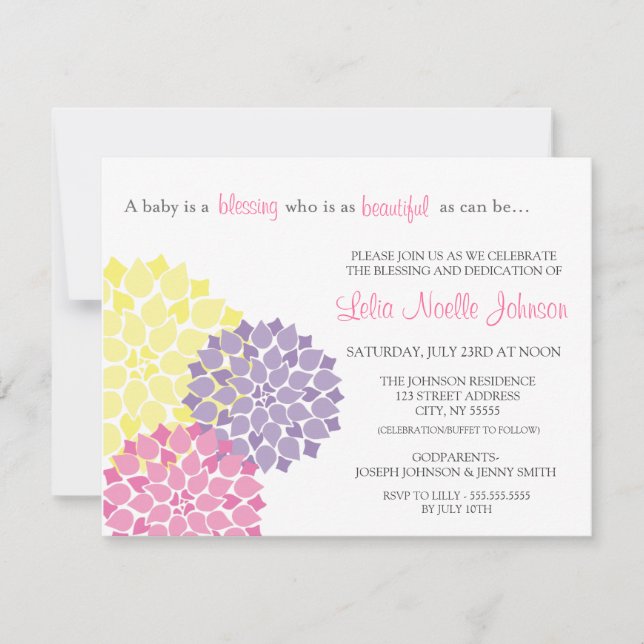Modern Bloom Baby Dedication Blessing Invitation (Front)