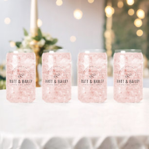 Modern Bloom Wedding Monogram Can Glass