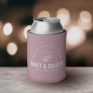 Modern Bloom Wedding Monogram   Mauve Can Cooler