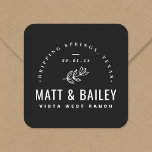 Modern Bloom Wedding Monogram Square Sticker<br><div class="desc">Custom printed wedding favour stickers personalised with your monogram, wedding date and thank you message. This modern rustic logo-style design has a simple floral stem and mixed typography. Use the design tools to choose any fonts and colours you like or upload your own photos to create a one of a...</div>
