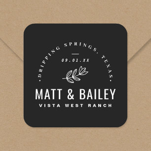 Modern Bloom Wedding Monogram Square Sticker