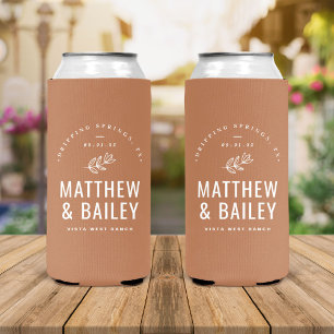 Modern Bloom Wedding Monogram   Terra Cotta Seltzer Can Cooler