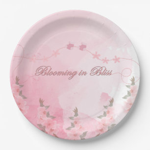 Modern Blooming in Bliss Baby Shower Cute Pink Paper Plate