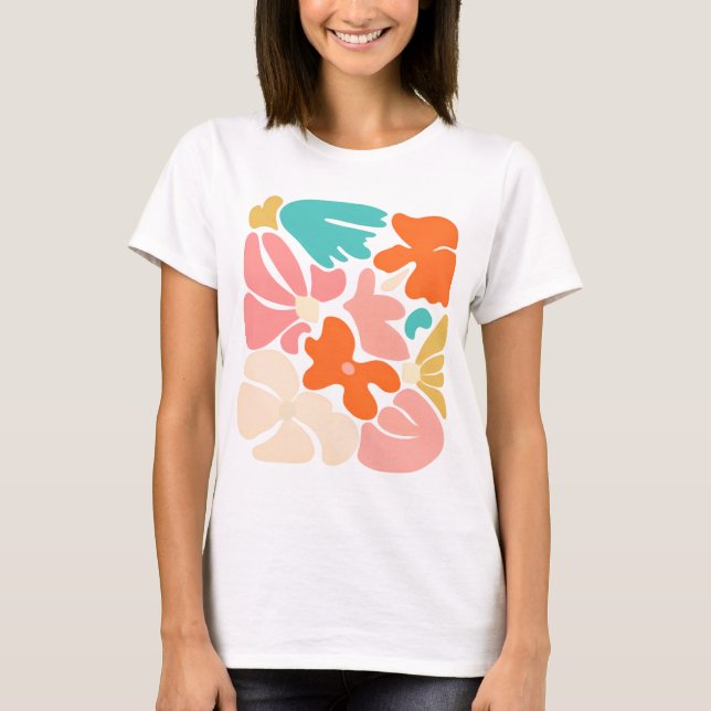 Modern Blooms Abstract Tee – Colourful Floral Shap (Front)
