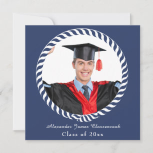 Modern Blue 1 Photo Graduation announcement card