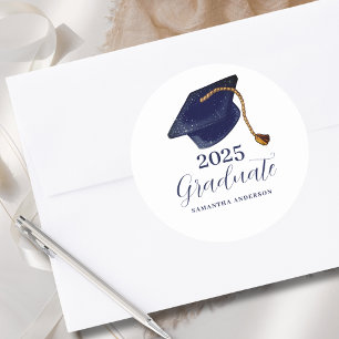 Modern Blue 2025 Graduation  Classic Round Sticker