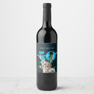 Modern Blue 50th Birthday Wild Jungle Leopard Wine Label