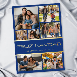 Modern Blue 7 Photo Collage Feliz Navidad