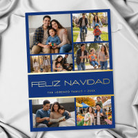 Modern Blue 7 Photo Collage Feliz Navidad
