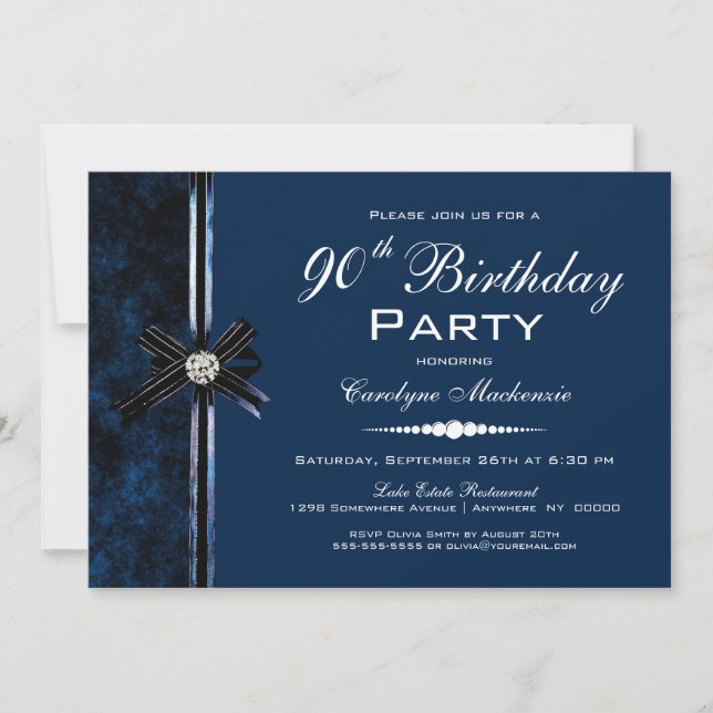 Modern Blue 90th Birthday Party Invitation (Front)