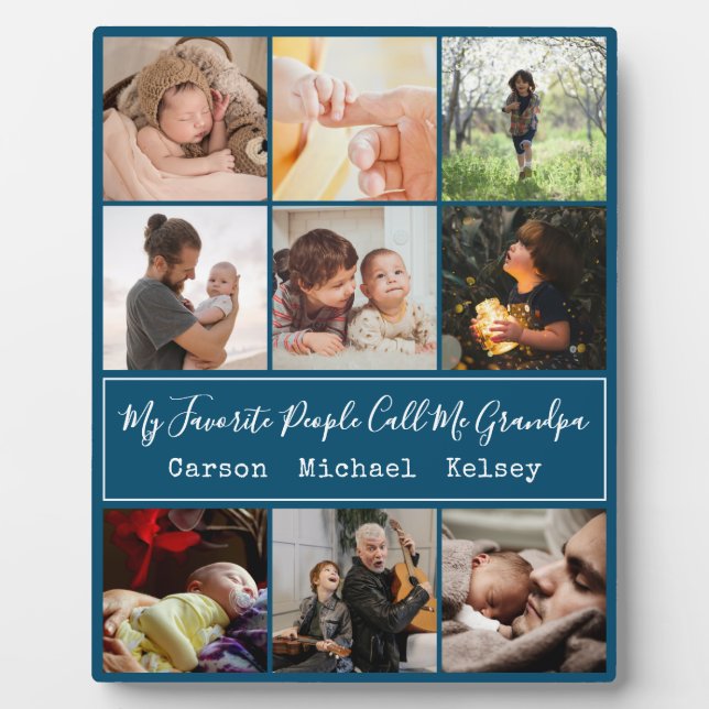 Modern Blue 9 Photo Collage for Grandpa Plaque (Front)