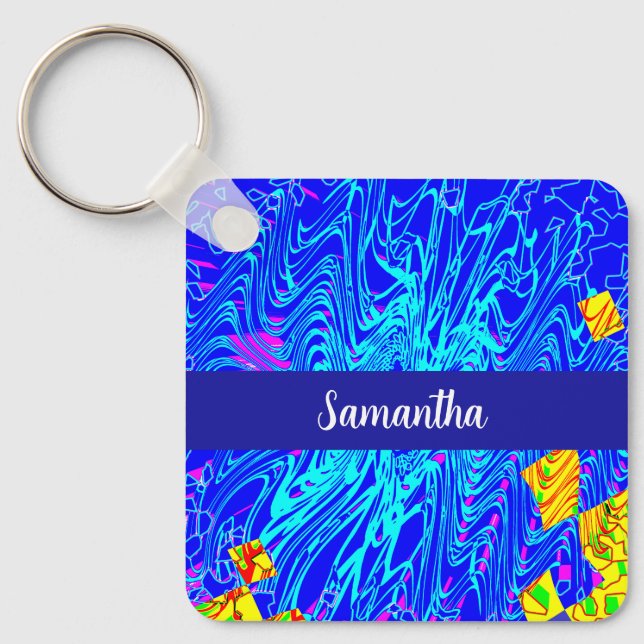 Modern Blue Abstract Art  Painting Key Ring (Front)