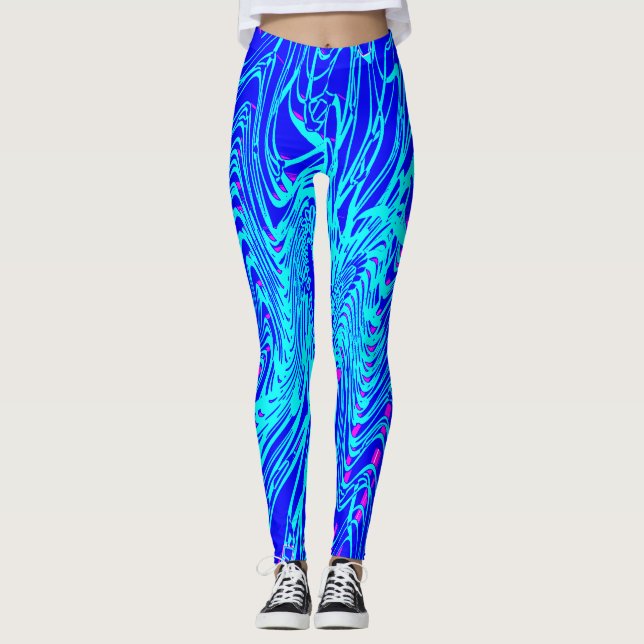 Modern Blue Abstract Art  Painting Leggings (Front)