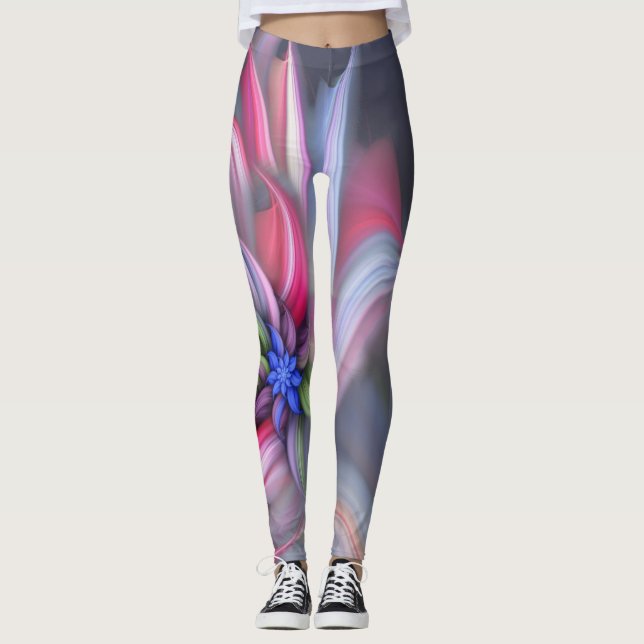 Modern blue abstract flower leggings (Front)