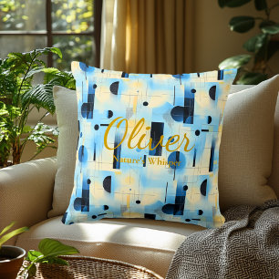 Modern Blue Abstract Geometric Pattern Design Cushion